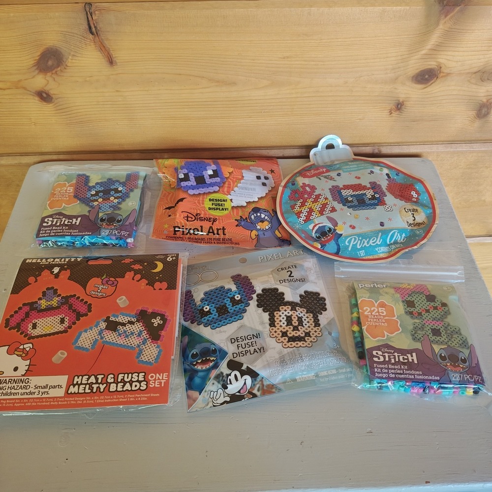 Perler Disney Stitch Fused Bead Kit Lot of 6 Kids Craft 225 Beads Hello Kitty